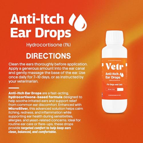 vetr Anti-Itch Ear Drops for Dogs - Topical Ear Comfort Support Solution - 2 oz (60mL) - Vet-Formulated in USA