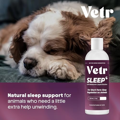 VETR Sleep Melatonin for Dogs & Cats - Roasted Chicken Flavor - Liquid Calming Drops, Dog Sleep Aid, Anxiety Relief Supplement - 120mL