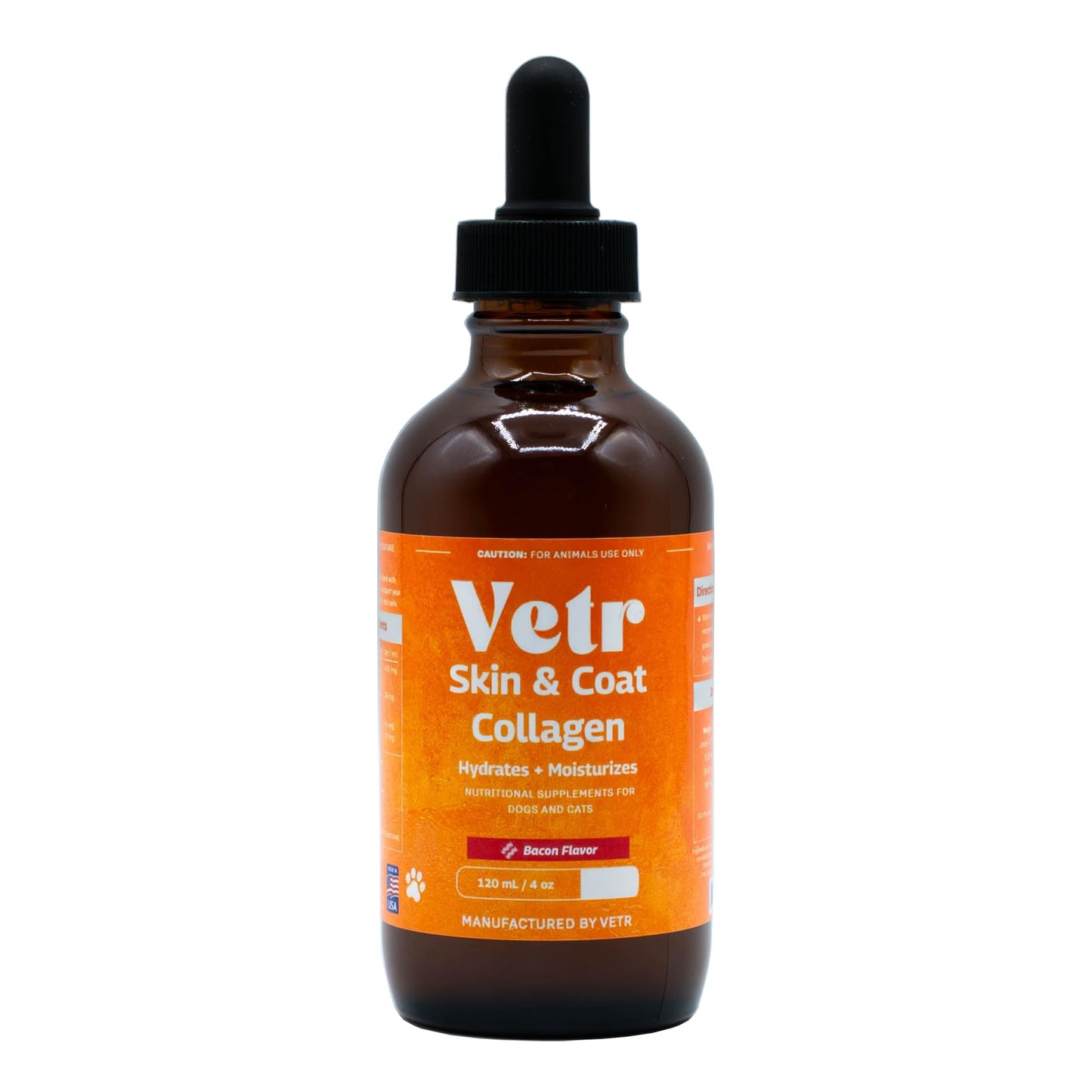 Vetr Skin & Coat Collagen for Dogs - Bacon Flavored Liquid Supplement - Supports Healthy Skin & Shiny Coat - 4 oz (120mL) - Vet-Formulated in USA