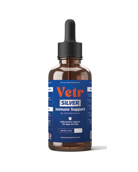 Vetr Silver Immune Support for Dogs and Cats, 4oz/120mL Liquid in Amber Bottle with Oral Dropper, Professional Grade Colloidal Silver Supplement for Daily Wellness and Seasonal Defense