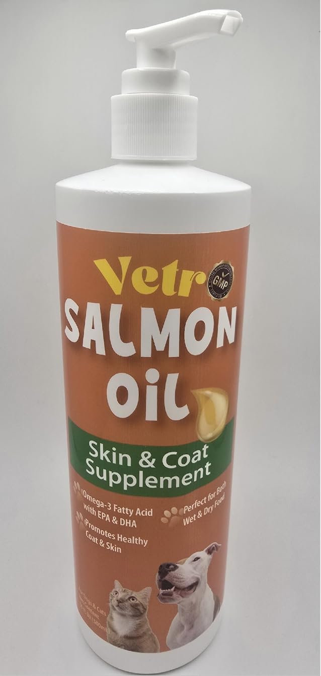 Vetr Norwegian Salmon Oil for Dogs & Cats, 16.9 oz - Omega 3 Fish Oil for Healthy Skin, Shiny Coat, Joint & Heart Health
