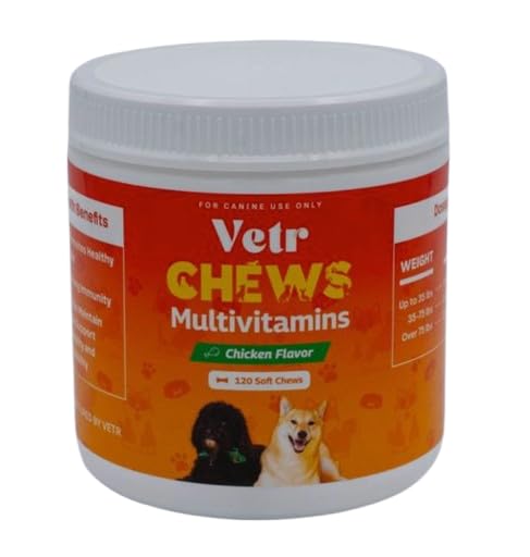 Vetr Multivitamin Chews for Dogs - Grain Free Dog Vitamins and Supplements for Skin & Coat, Glucosamine Chondroitin Joint Support - Chicken Flavored 120 Count - Vet-Formulated in USA